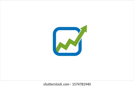 Growing chart logo in blue square represent growth and financial value vector flat icon