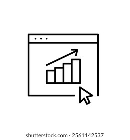 Growing chart on web page. Website performance analytics, business and financial growth and success. Pixel perfect vector icon