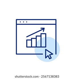 Growing chart on web page. Website performance analytics, business and financial growth and success. Pixel perfect, editable stroke icon