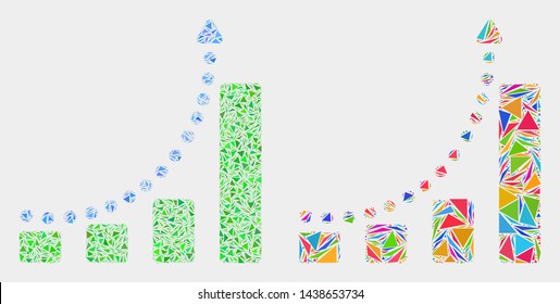 Growing chart trend collage icon of triangle items which have variable sizes and shapes and colors. Geometric abstract vector design concept of growing chart trend.