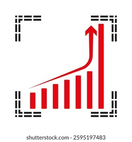 Growing chart vector. Red upward trend. Business success icon. Data analysis symbol.