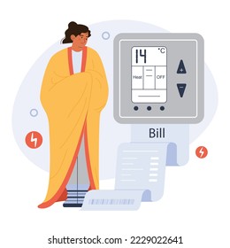Growing up cost of living. Grocery price rising up. Utility bills, gas and electricity consumption expenses. Inflation or economic recession effect. Flat vector illustration
