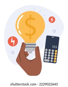 Growing up cost of living. Grocery price rising up. Utility bills, gas and electricity consumption expenses. Inflation or economic recession effect. Flat vector illustration