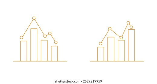 Conjunto de iconos de gráfico de crecimiento y declive. Gráfico de negocios con símbolo de flecha. Signo de aumento de beneficios. Ilustración de la barra de progreso. 