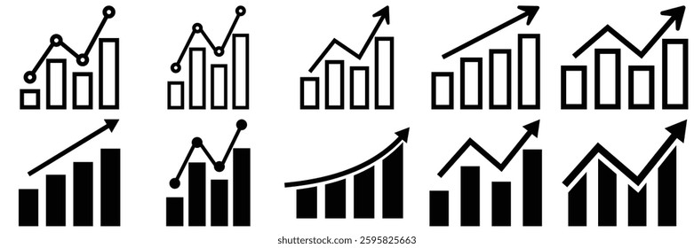 Growing and decline graph icon set.Business chart. Financial rise up. Increase profit. vector illustration