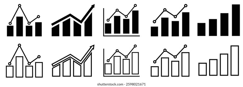 Growing and decline graph icon set.Business chart. Financial rise up. Increase profit. vector illustration