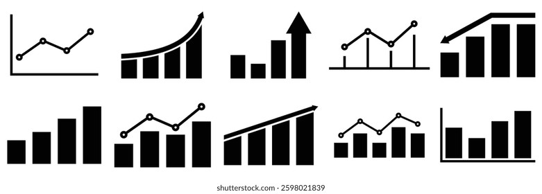 Growing and decline graph icon set.Business chart. Financial rise up. Increase profit. vector illustration