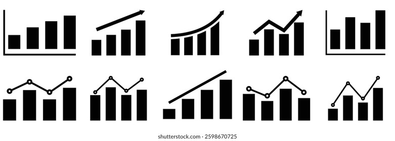 Growing and decline graph icon set.Business chart. Financial rise up. Increase profit. vector illustration - Powered by Shutterstock - Get 15% off with code: PIKWIZARD15