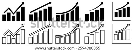 Growing and decline graph icon set.Business chart. Financial rise up. Increase profit. vector illustration