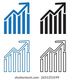 Ícone de gráfico crescente e decrescente. Crescendo e declinando o conjunto de ícones de linha e sólido. ilustração vetorial. arquivo eps.