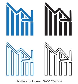 Ícone de gráfico crescente e decrescente. Crescendo e declinando o conjunto de ícones de linha e sólido. ilustração vetorial. arquivo eps.