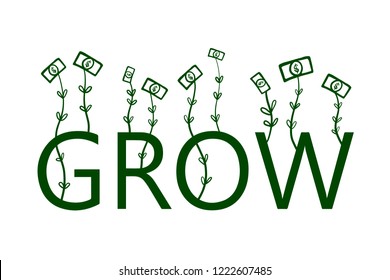 Growing dollars hand drawn illustration for business design prints presentation banner blogs and t shirts money profit and progress income