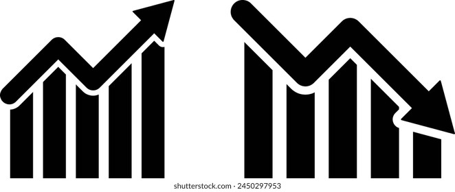 Growing up and down icon set . Business graph icons up and down . Vector illustration