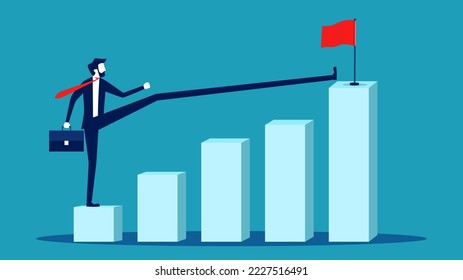 Growing exponentially. Businessmen take great steps. Business from small growth to greatness