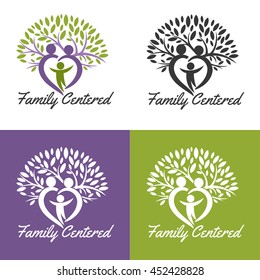 Growing family tree concept, Vector medical logo. Design for health-care organization, spinal surgery clinic, orthopedic and spine center, therapist, massage cabinet. 