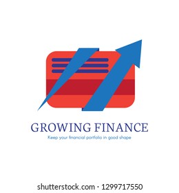Growing finance flat gradient icon. E-payment, money transaction logo. Digital credit card clipart