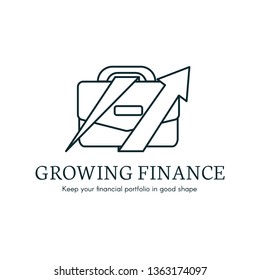 Growing finance flat icon. Business, funding company logo. Digital case with arrow isolated clipart