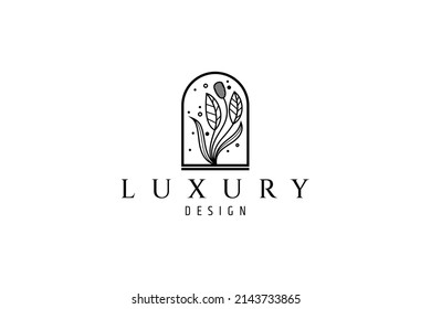growing flower logo seen from window with water bubble decoration