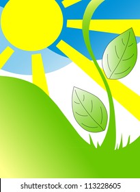 Growing Flower with Sun in the Sky Vector Illustration