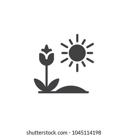 Growing flower and sun vector icon. filled flat sign for mobile concept and web design. Springtime simple solid icon. Symbol, logo illustration. Pixel perfect vector graphics