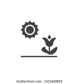 Growing flower and sun vector icon. filled flat sign for mobile concept and web design. Flower blooms under the sun glyph icon. Symbol, logo illustration. Vector graphics