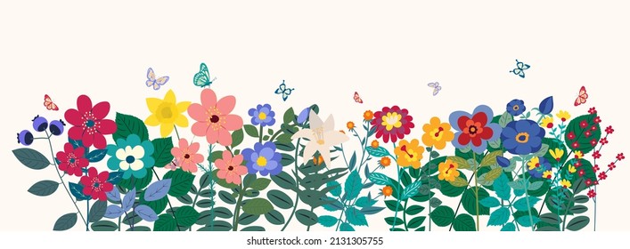 growing flowers flat design on white background , isolated vector