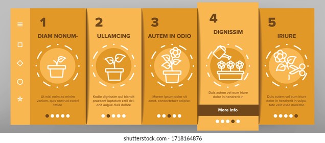 Growing Flowers Plants Onboarding Icons Set Vector. Growing Flowers In Greenhouse And Pot, Planting, Cultivating And Harvest Illustrations