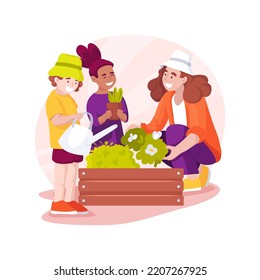 Growing Garden Isolated Cartoon Vector Illustration. Toddler Learn About Growing Plants, Using Toy Garden Tools, Kindergarten Activity, Thinking And Mental Skills, Daycare Vector Cartoon.