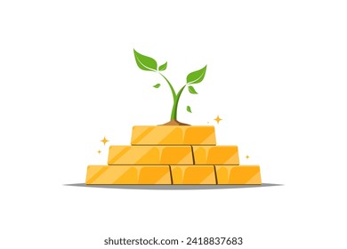 Growing gold bar on isolated background, Digital marketing illustration.