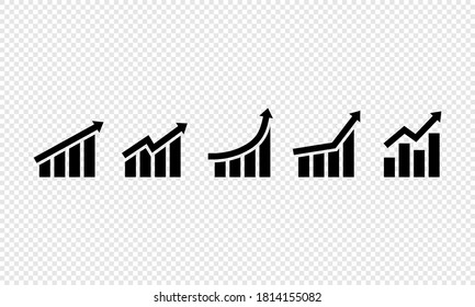 Growing grap icon set. Business growth success chart with arrow. Vector on isolated transparent background. EPS 10