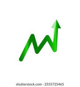 growing graph with 3d green arrow isolated 