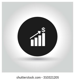 Growing graph with arrow Icon. Black Circle Pictogram. vector illustration