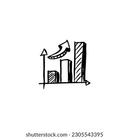 growing graph, bar chart, doodle icon on the white background, hand drawn design vector illustration