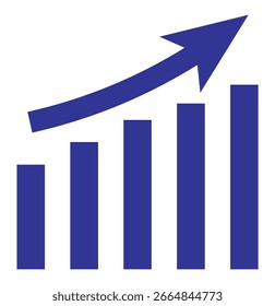 Gráfico de crecimiento, gráfico de barras, icono plano aislado en el fondo blanco, Ilustración vectorial de diseño plano. Icono de Vector de gráfico de progreso. Gráfico de barras con icono de glifo de flecha hacia arriba.