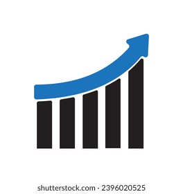 Growing graph, bar chart icon vector illustration isolated on white background. Chart bar symbol for web site design, logo, app, UI. 