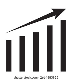 Growing graph bar chart icon. Financial arrow icon  charts showing growth. Flat design vector illustration concept of sales bar chart symbol icon. Stock market projects, and business performance. Eps 