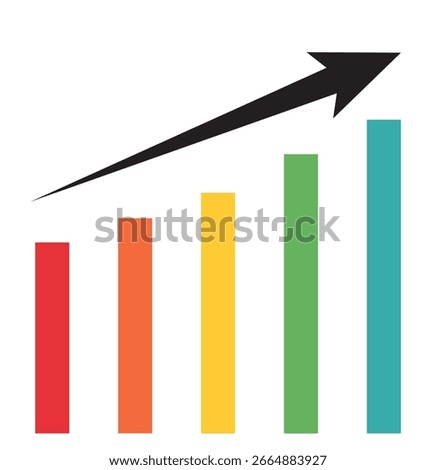 Growing graph bar chart icon. Financial arrow icon  charts showing growth. Flat design vector illustration concept of sales bar chart symbol icon. Stock market projects, and business performance. Eps 