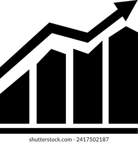 Growing graph bar icon business chart diagram symbol increase finance progress flat black element with arrow growth vector design background