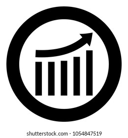 Growing graph black icon in circle .