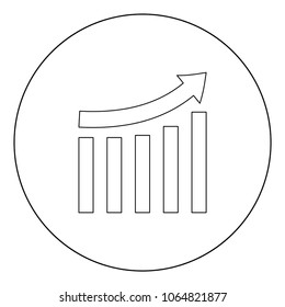 Growing graph black icon in circle vector illustration isolated flat style .