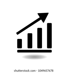 Growing graph black vector icon illustration on white background.
