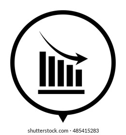 growing graph - black vector  icon; map pointer