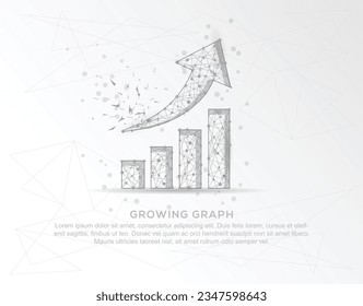 Aufwachsen der Grafik Diagramm abstrakte Maische Linie und Komposition digital in Form gebrochen ein Teil Dreieck Form und verstreute Punkte Low-Poly-Draht-Rahmen gezeichnet.