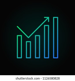 Growing graph colored vector outline icon or design element on dark background