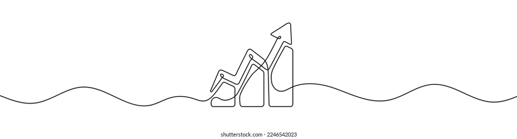 Growing graph in continuous line drawing style. Line art business chart icon. Vector illustration. Abstract background