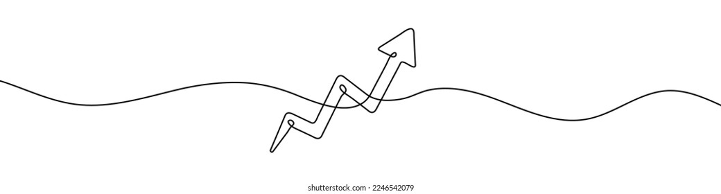 Growing graph in continuous line drawing style. Line art business chart icon. Vector illustration. Abstract background