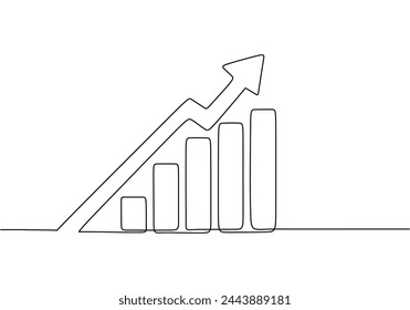 Growing graph in continuous line drawing. Line art business chart.