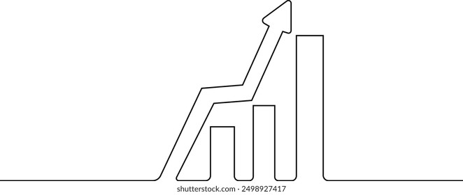 Growing graph in continuous line drawing style. Line art business chart icon