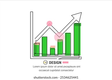 Growing graph in continuous line drawing style. Line art business chart icon. Vector illustration. Abstract background