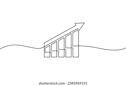 Growing graph in continuous line drawing style. Line art business chart icon, Continuous Line Drawing of Graph Icon. Hand Drawn Symbol Vector Illustration.